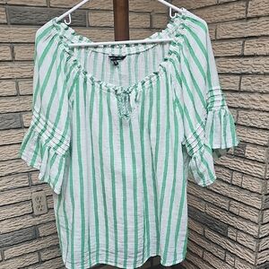 Unique Spectrum Ladies Summer Top SZ XL Light Cotton Green Abd White